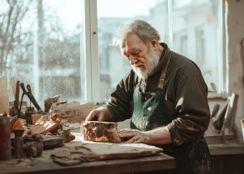 пенсионер за работой