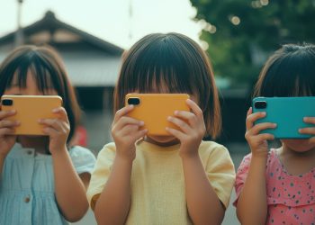 Дети играют в телефон