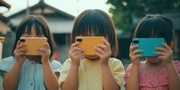Дети играют в телефон