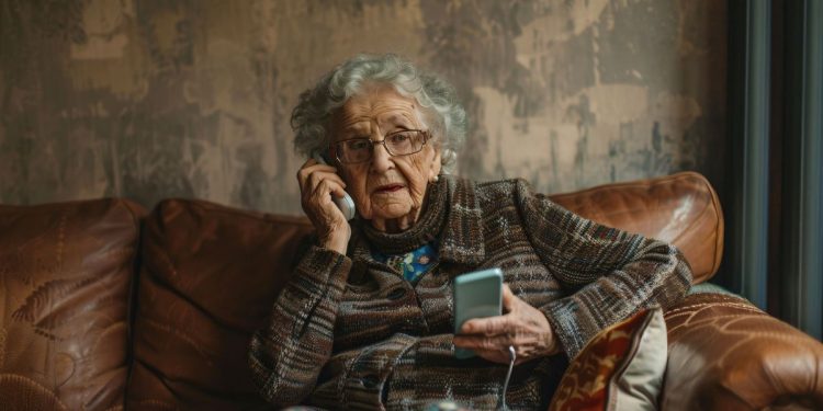 Пенсионерка с телефоном